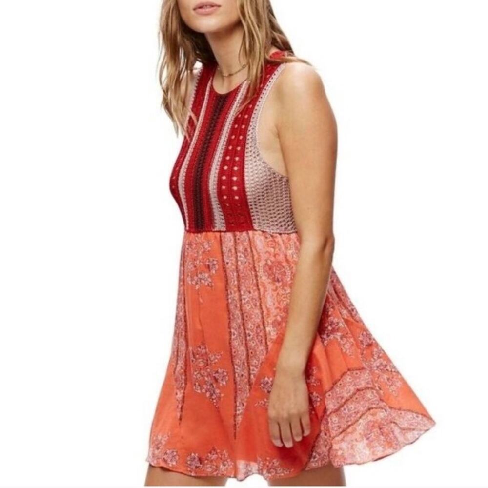 Free People Katie red orange crochet floral sleeveless dress size Small NWT